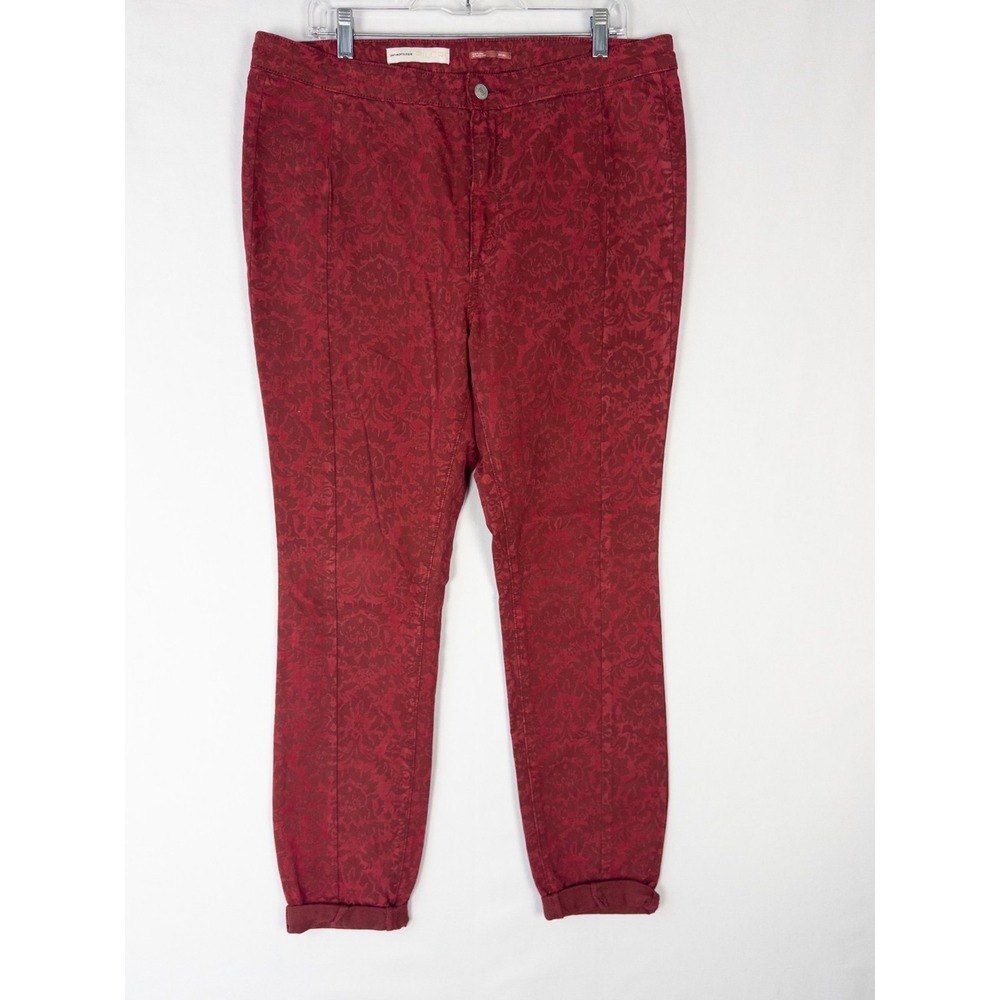 Pilcro Anthropologie Jeans Womens 33 Tall Red AllOver Print Tapered Cotton Blend